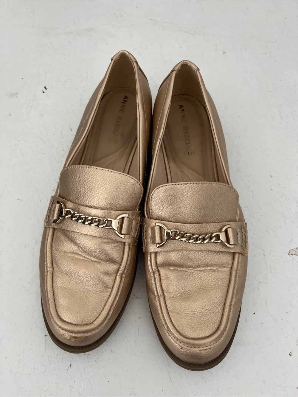 Anne Klein Rose Gold Chain-Trim Loafers